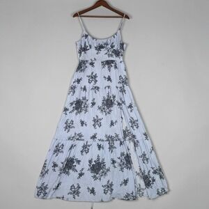 Mi Ami  Womens L Lt Blue/Black Floral  Sleeveless Maxi Dress with Corset Back
